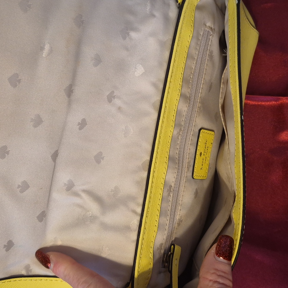 EUC 💋 KATE SPADE 💋LAUREL WAY ⚜️Yellow Crossgrain Leather⚜️ conv. Should/clutch - Picture 12 of 14